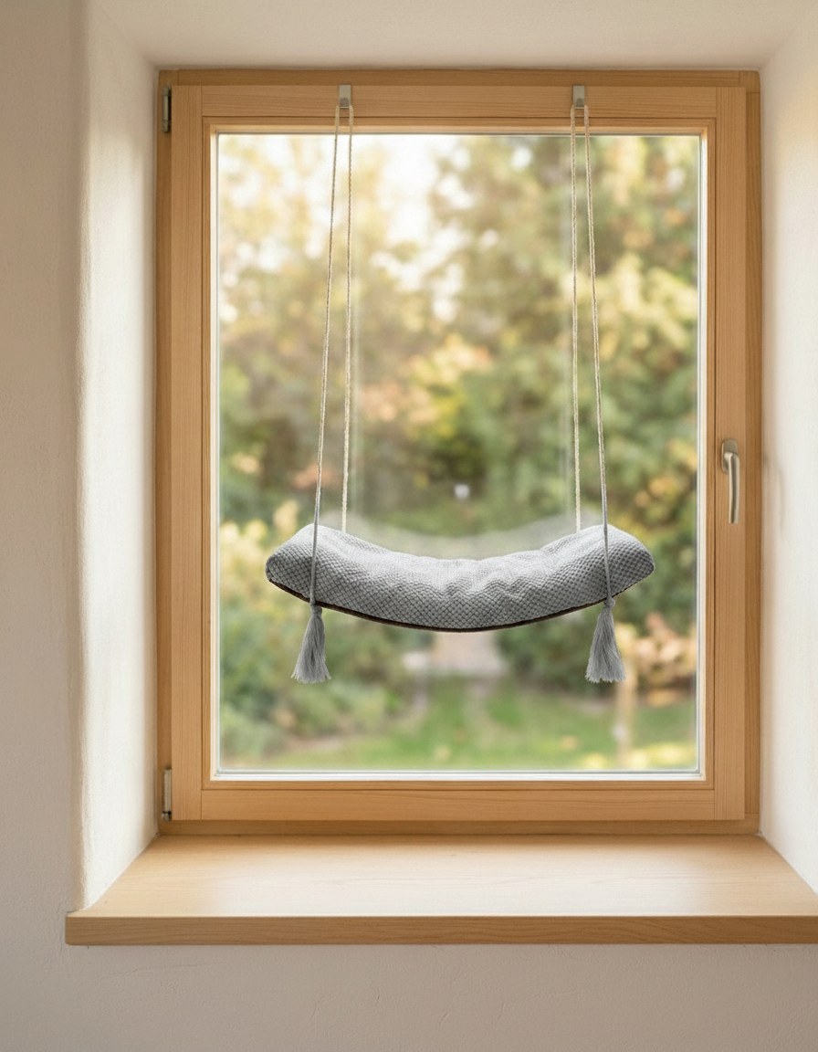 Cat Window Hammock - The Arcing View with Grey DOT cushion