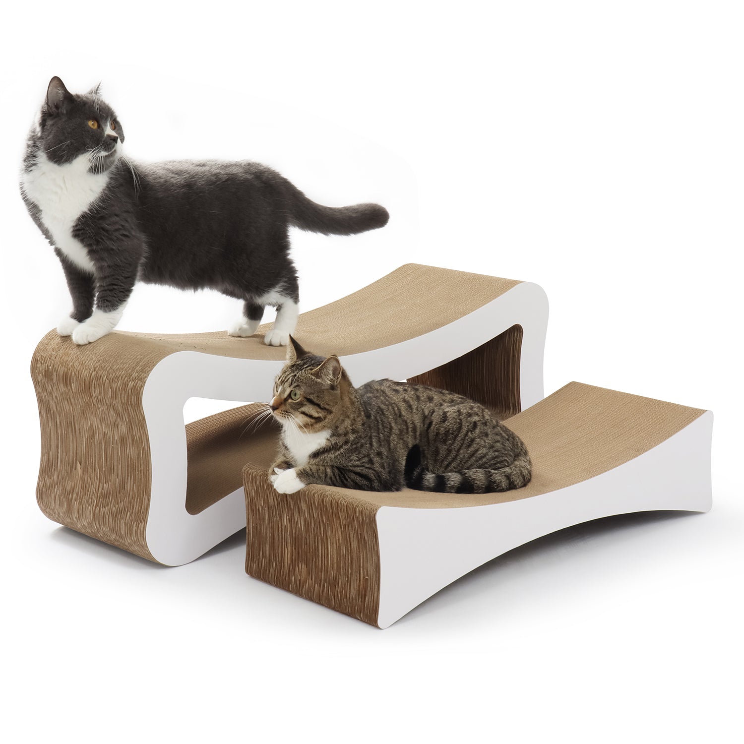 PetFocus 2-in-1 cat scratcher lounge in cloud white - UK eco-friendly recyclable cardboard