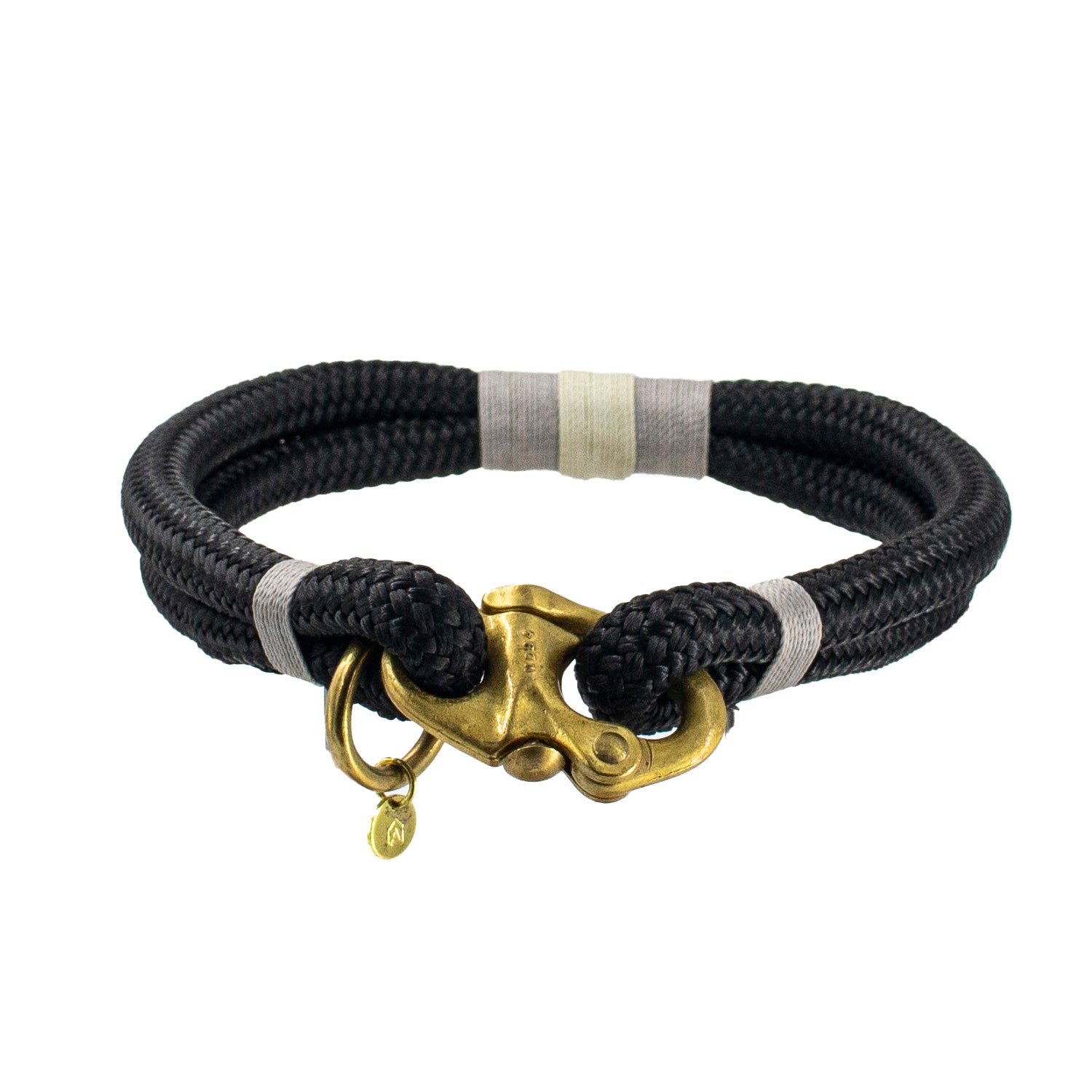 Oonalfie Silver Birch rope dog collar in cool grey and opaline with solid brass clasp