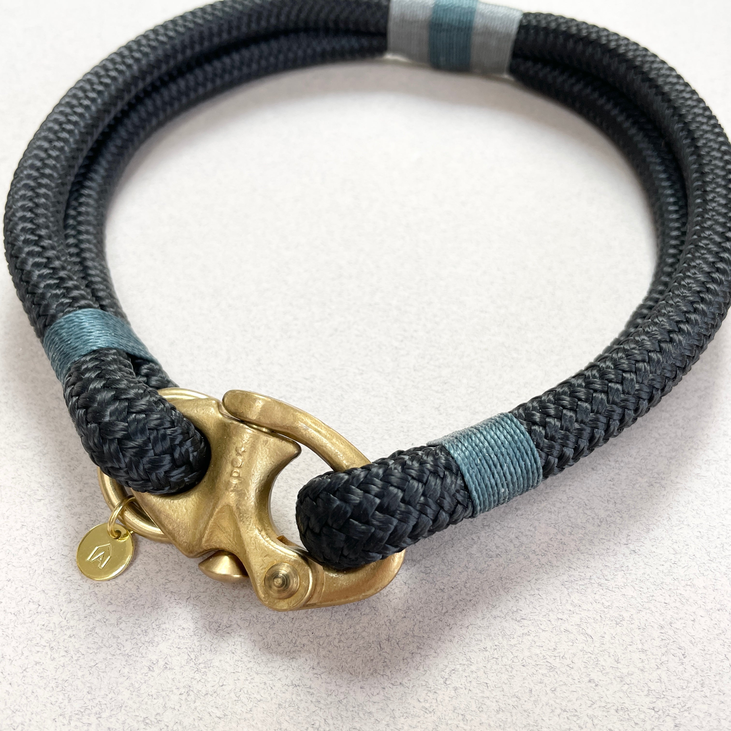 Oonalfie Northern Lights collar with solid brass snap hook, handmade in Britain