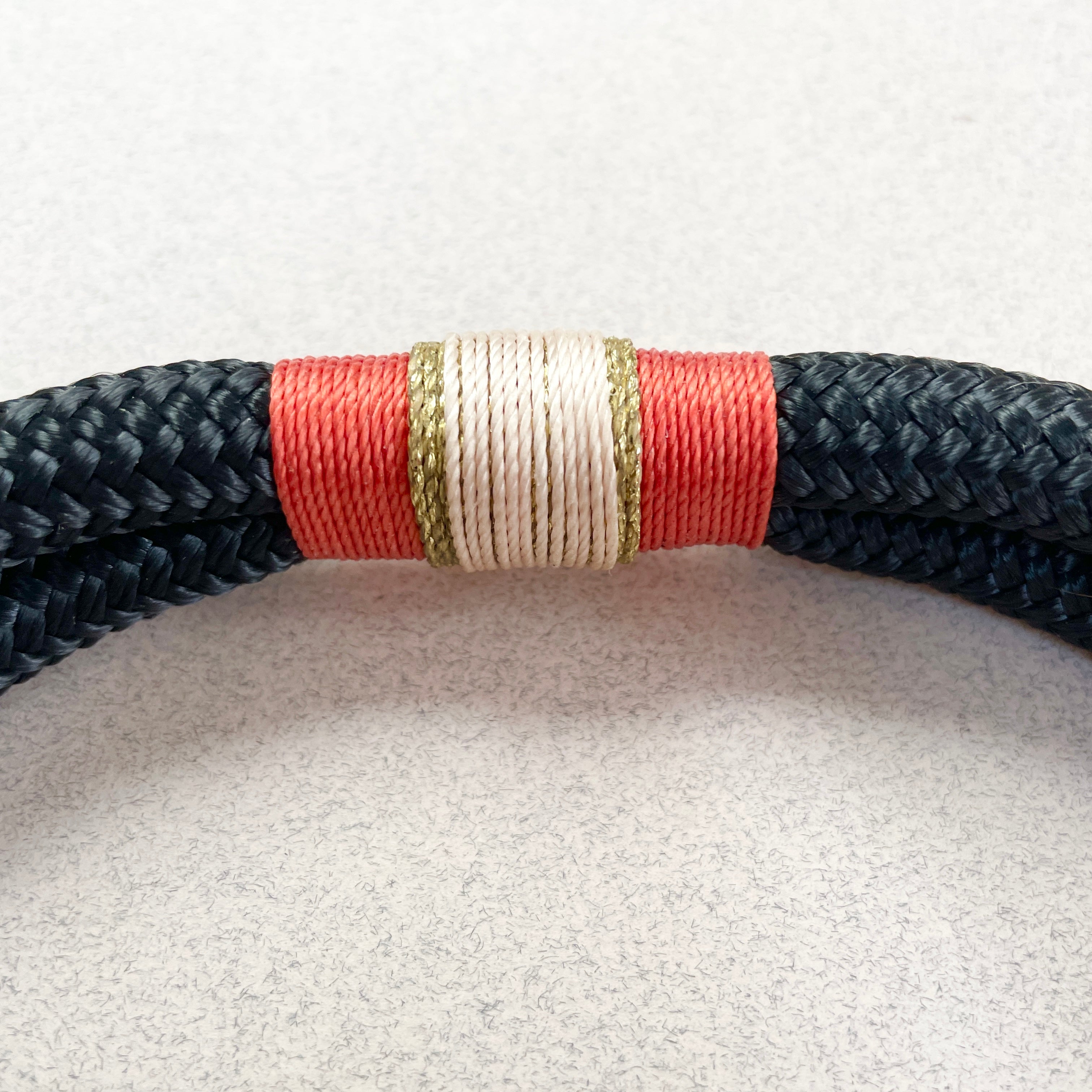 Himalayan rope collar for miniature breeds in deep navy with coral accent