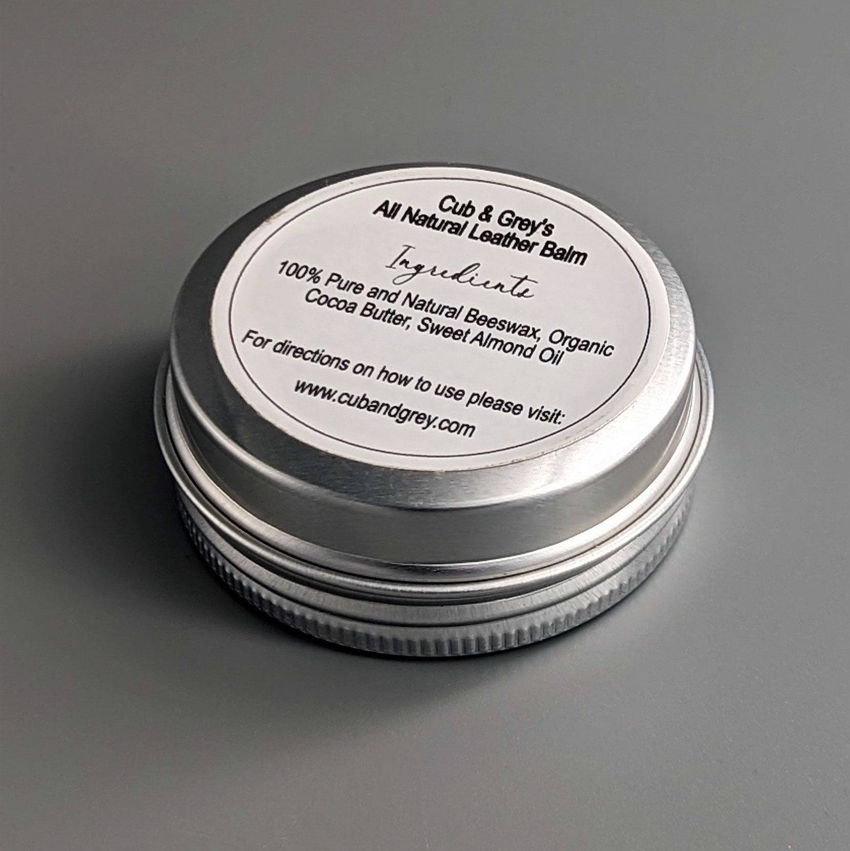 Cub & Grey premium all natural leather balm in silver tin for luxury dog accessories and handcrafted leather care