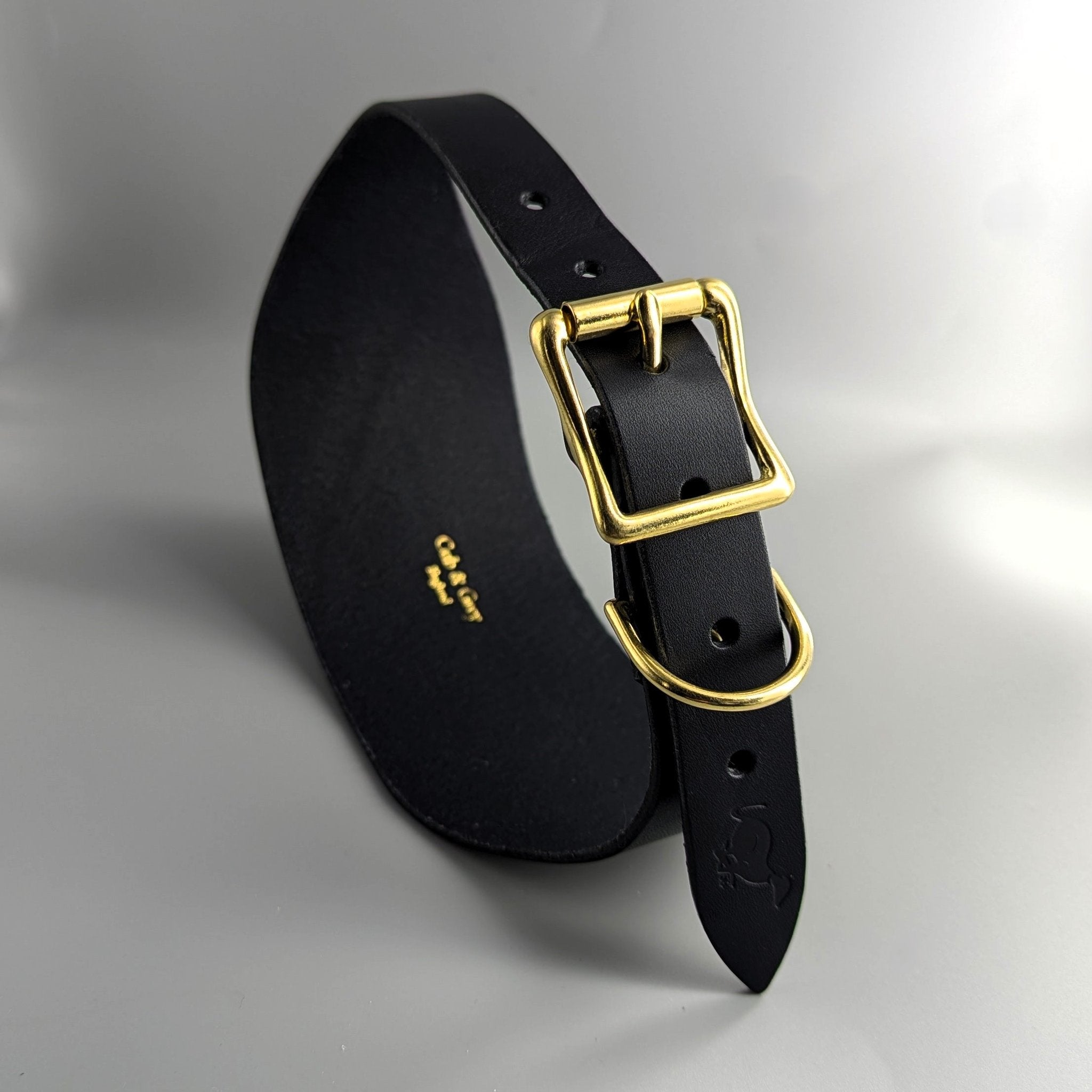 Luxury XL Hound Collar black leather with brass buckle and D-ring, wide tapered design for Irish Wolfhounds