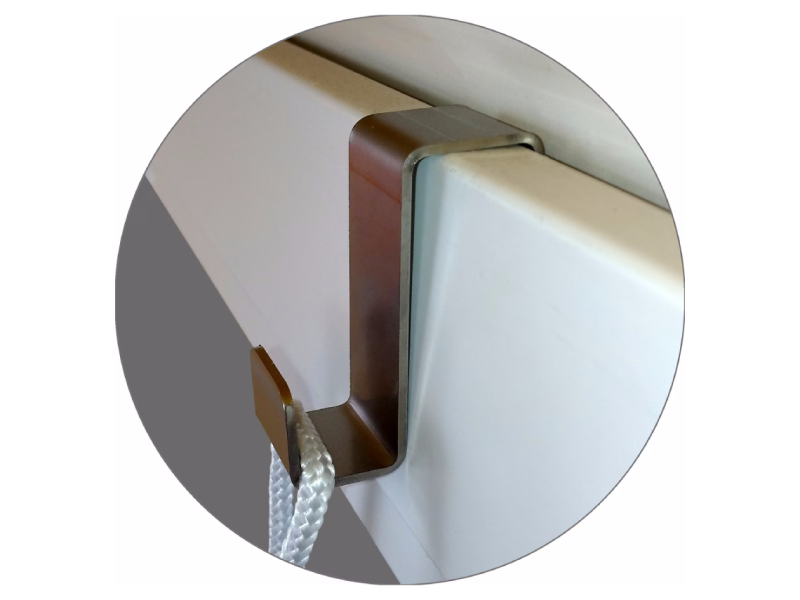 Close up of a metal bracket for the Cat Window Perch by Cat's Atelier
