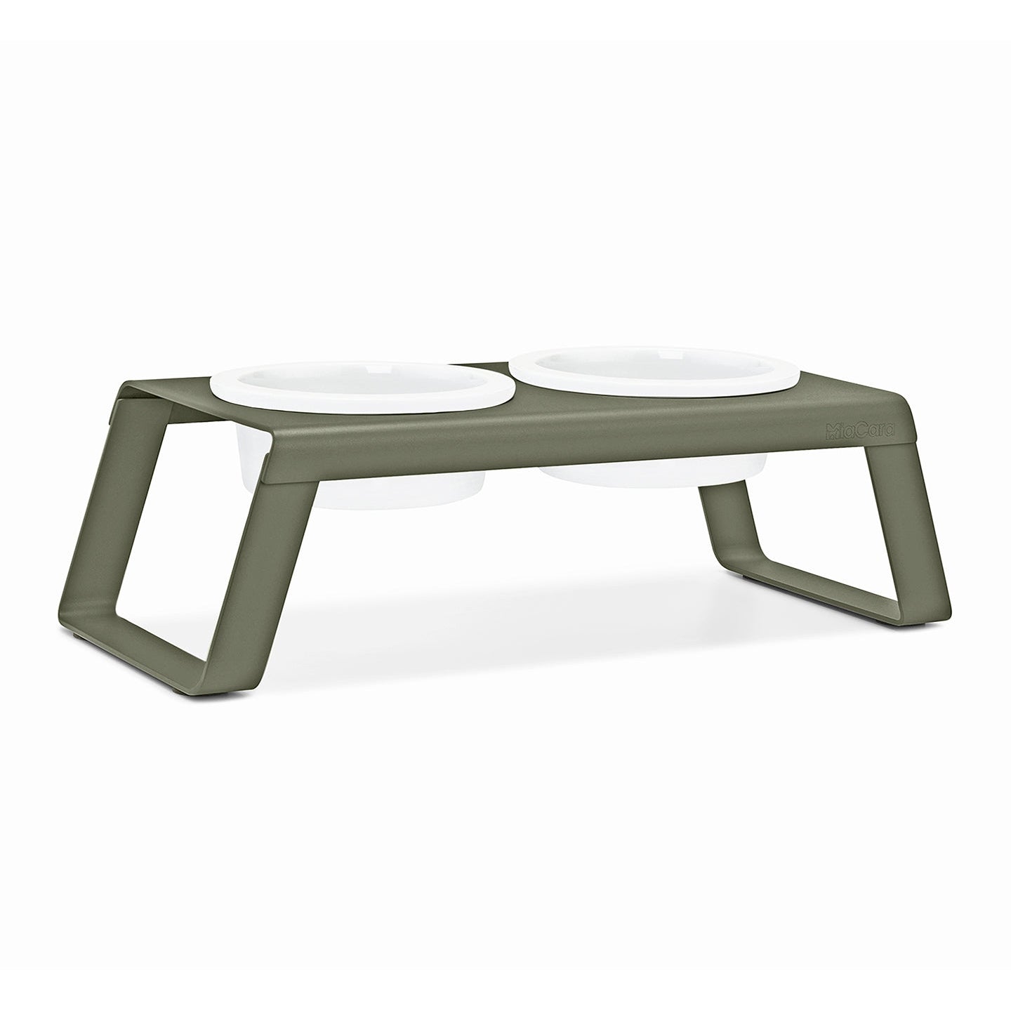 MiaCara Desco elevated dog feeder in grolive on a white background