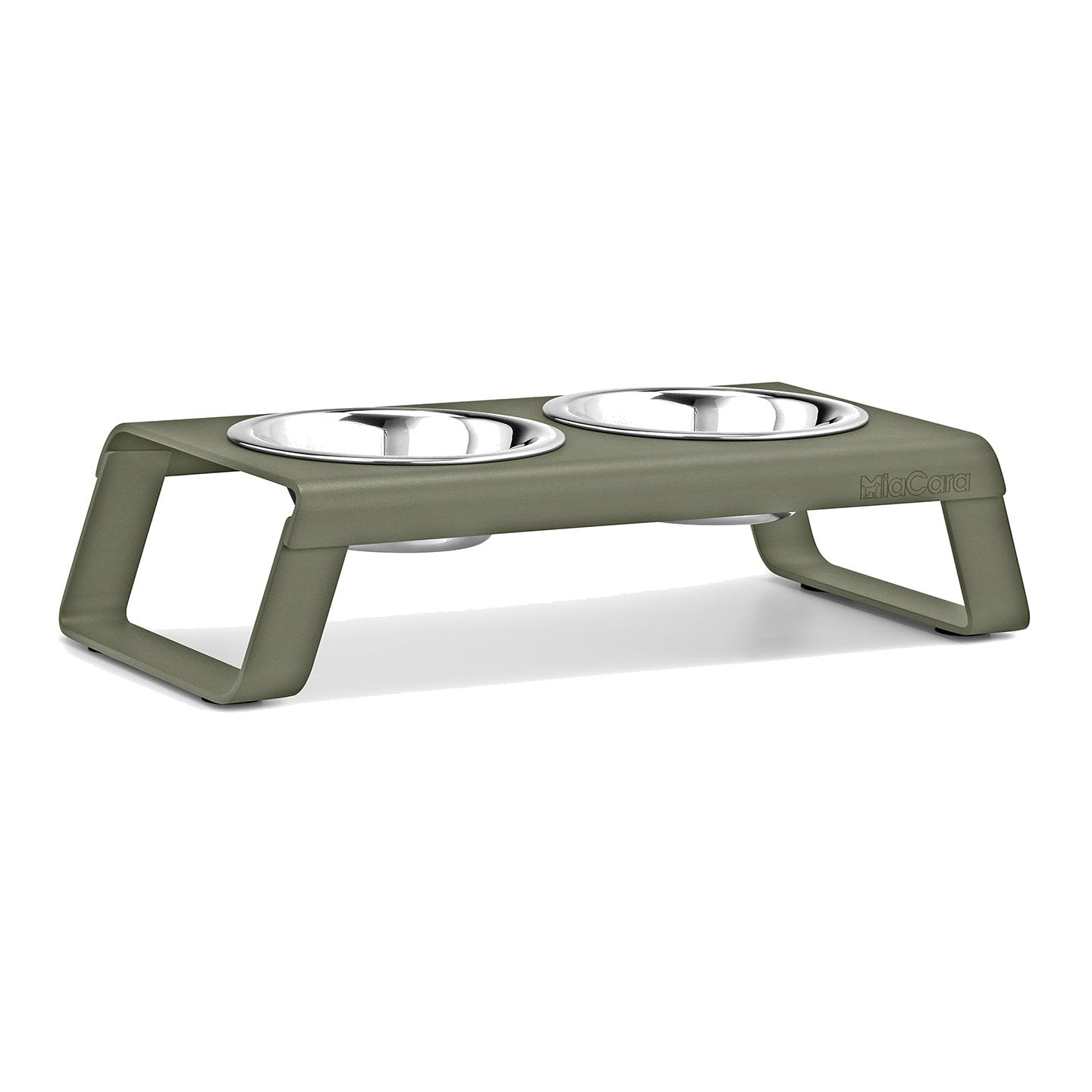 MiaCara Desco Elevated Dog Feeder in grolive, studio shot