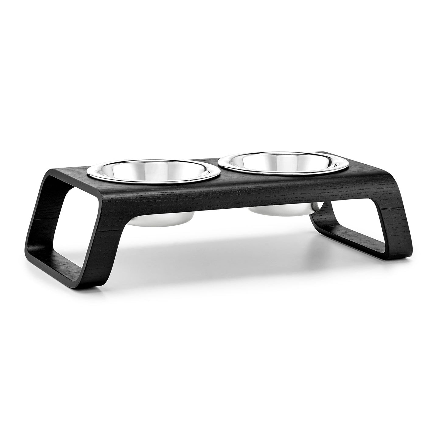 MiaCara Desco Elevated Dog Feeder, black stained ash with two stainless steel bowls