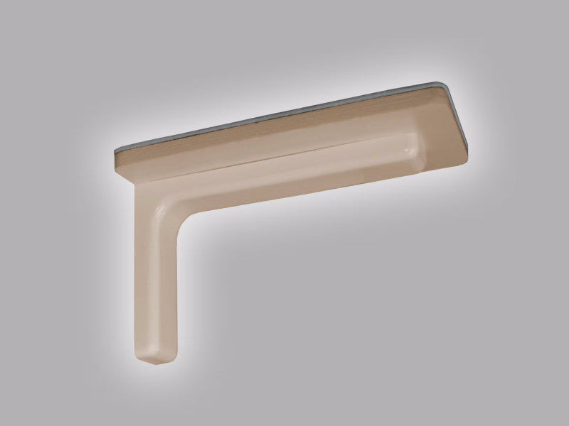 Beige wooden cat wall step shelf with curved design mounted on white wall for climbing and perching
