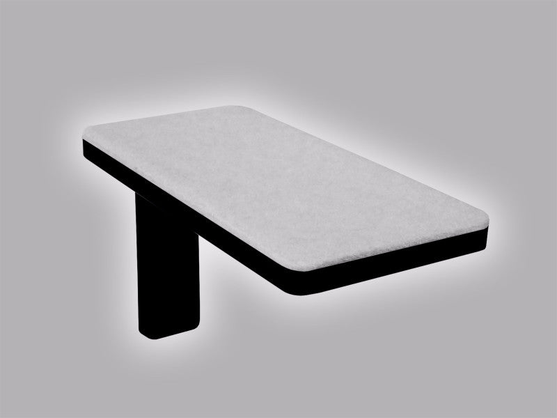Modern wall-mounted cat step with grey cushioned surface and black support bracket for climbing and perching