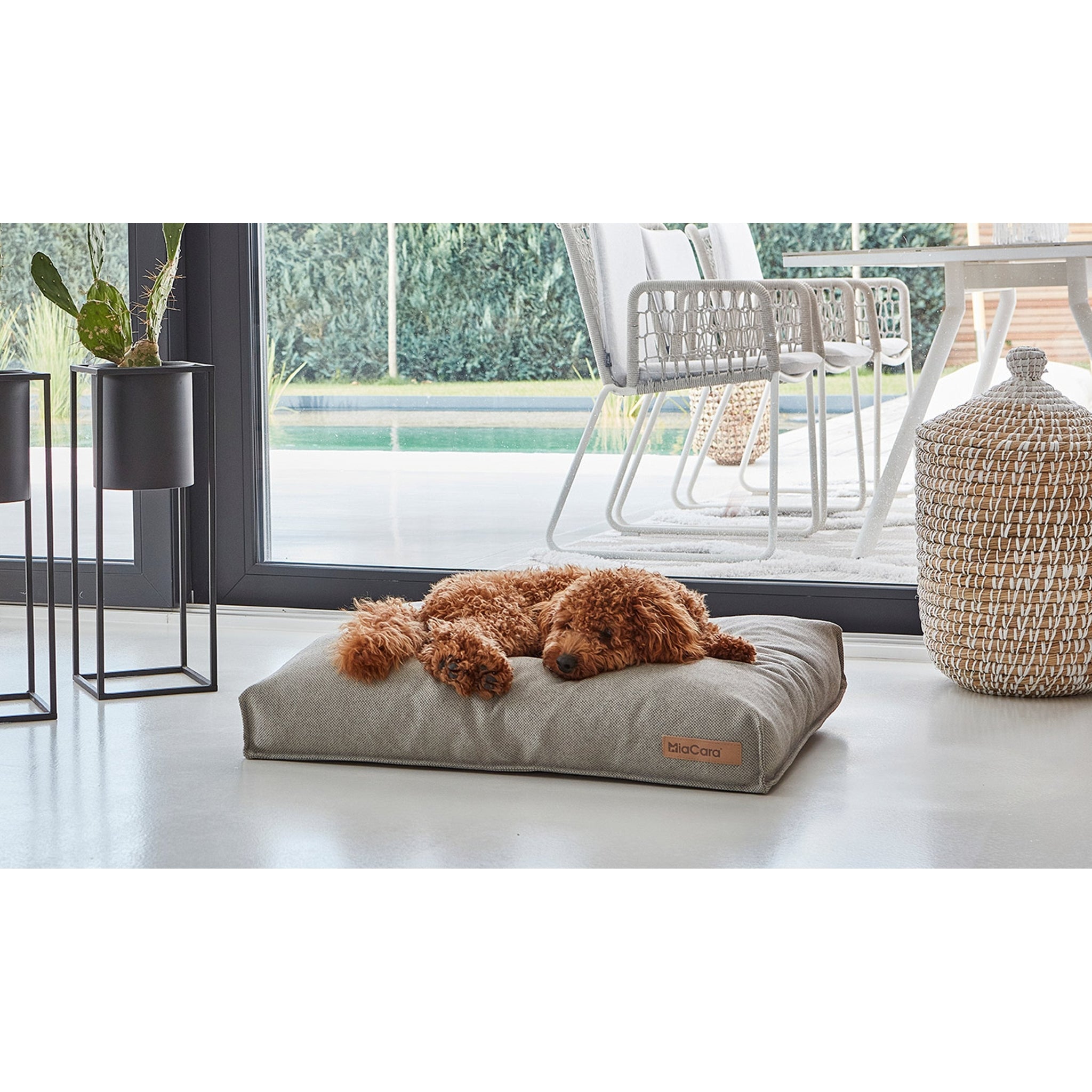 Close-up detail of MiaCara Mare designer dog cushion cover German sustainable fabric