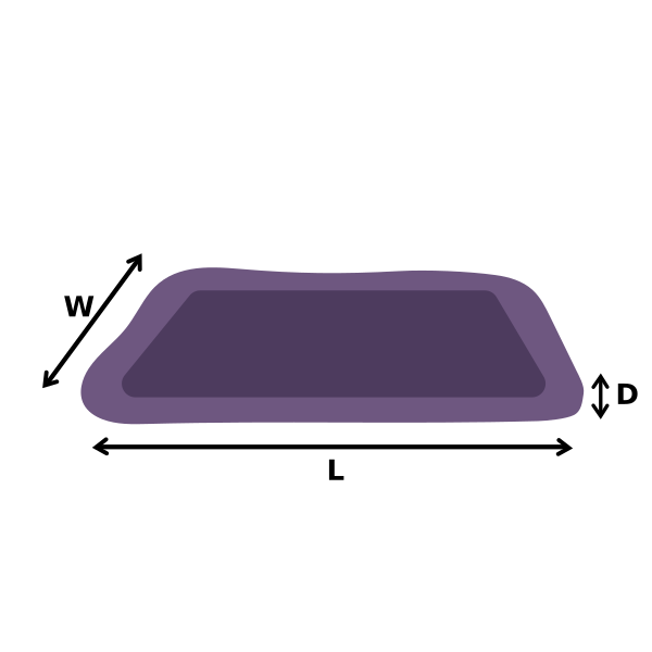 Heavy duty waterproof dog bed with removable cover showing dimensions - length, width and depth measurements