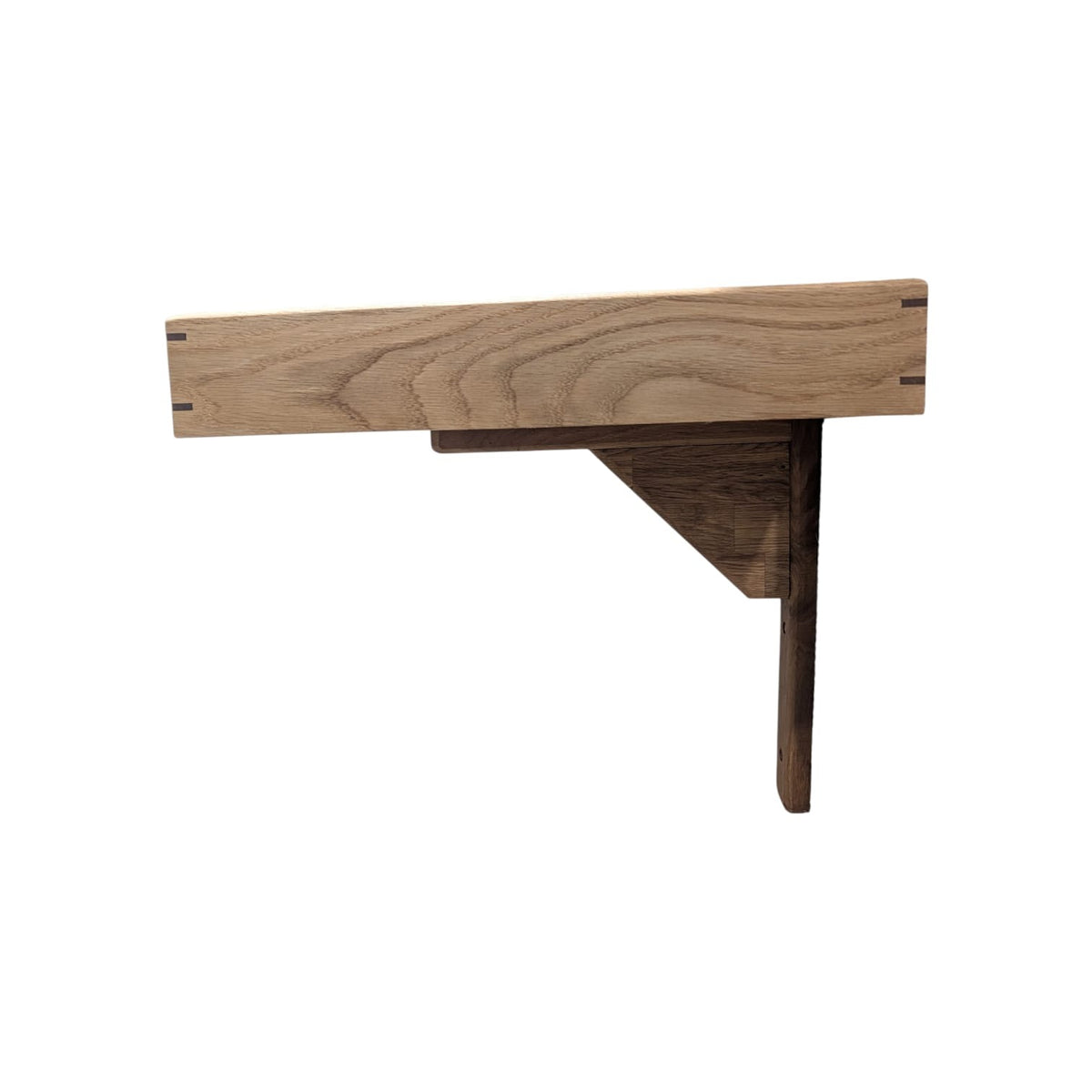 Oak bed frame and its supporting bracket from a handmade cat tree, on a white background