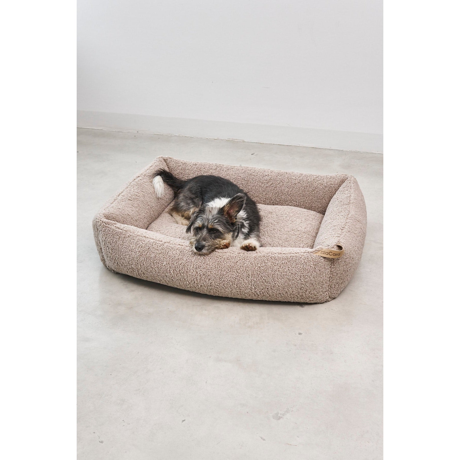 German designer dog bed cover detail view showing sustainable fabric texture