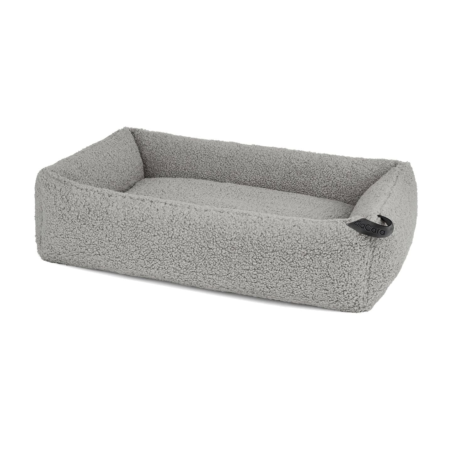 MiaCara Senso designer dog bed in grey textured fabric with minimalist rectangular design and sustainable materials