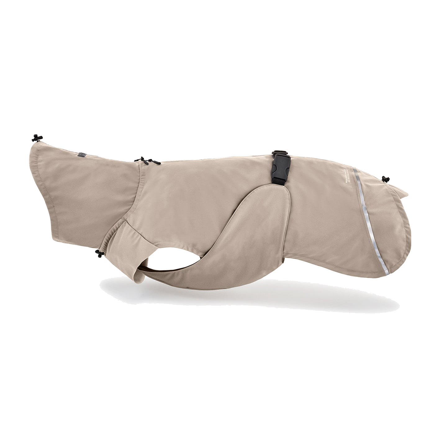 MiaCara Valentina designer dog rain coat in minimalist beige with reflective trim and adjustable straps for modern pets
