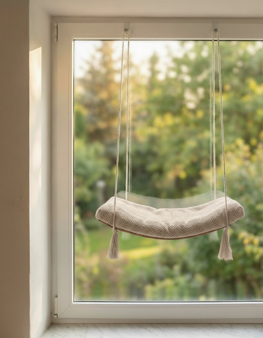Cat Window Shelf - The Arcing View with Beige DOT cushion