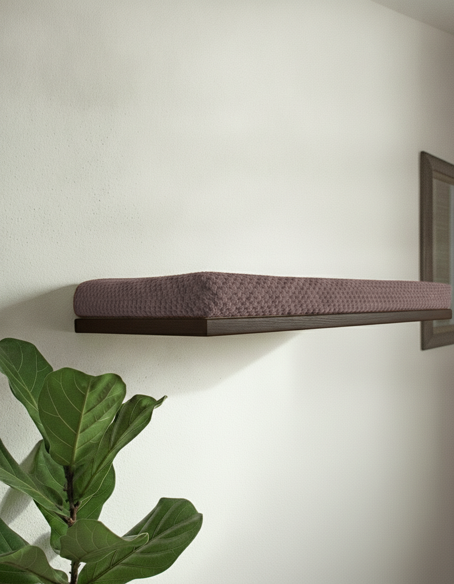 Floating Cat Wall Shelf - The Cozy Nook in Wenge, Chocolate cushion