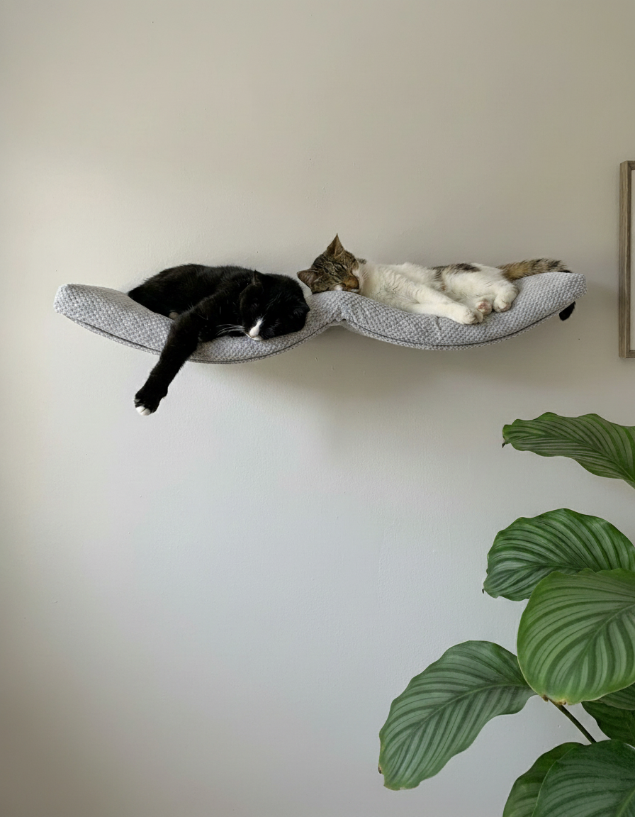 Cat Wall Shelf - The Double Arch Haven with Grey DOT cushion