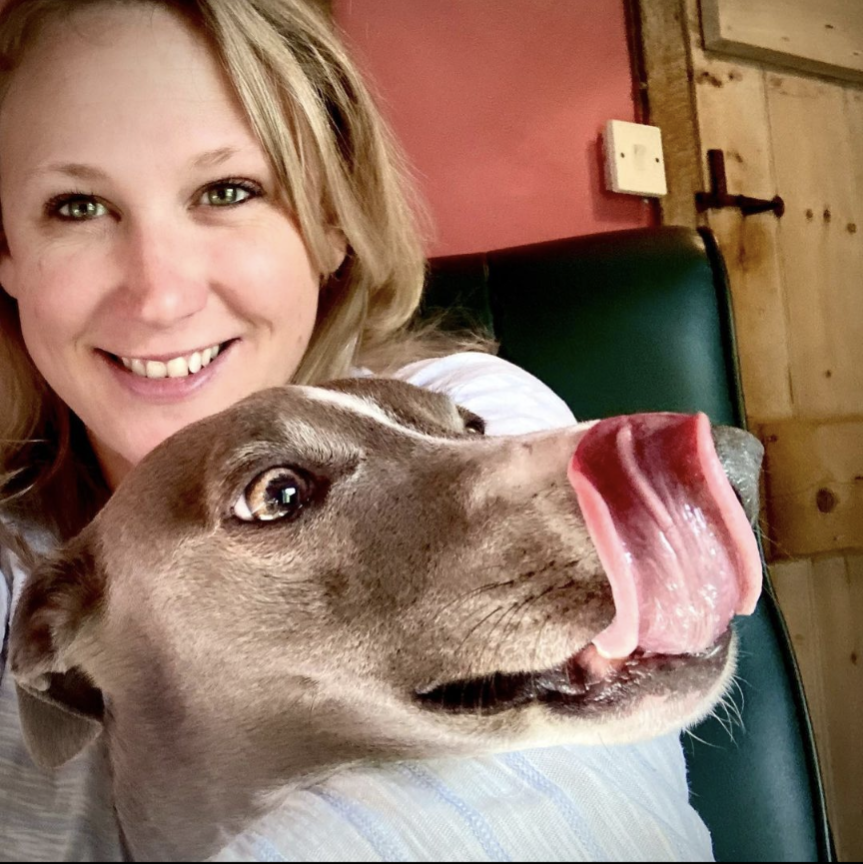 Cub & Grey founder with her dog - British artisan behind luxury handmade leather collars and leads