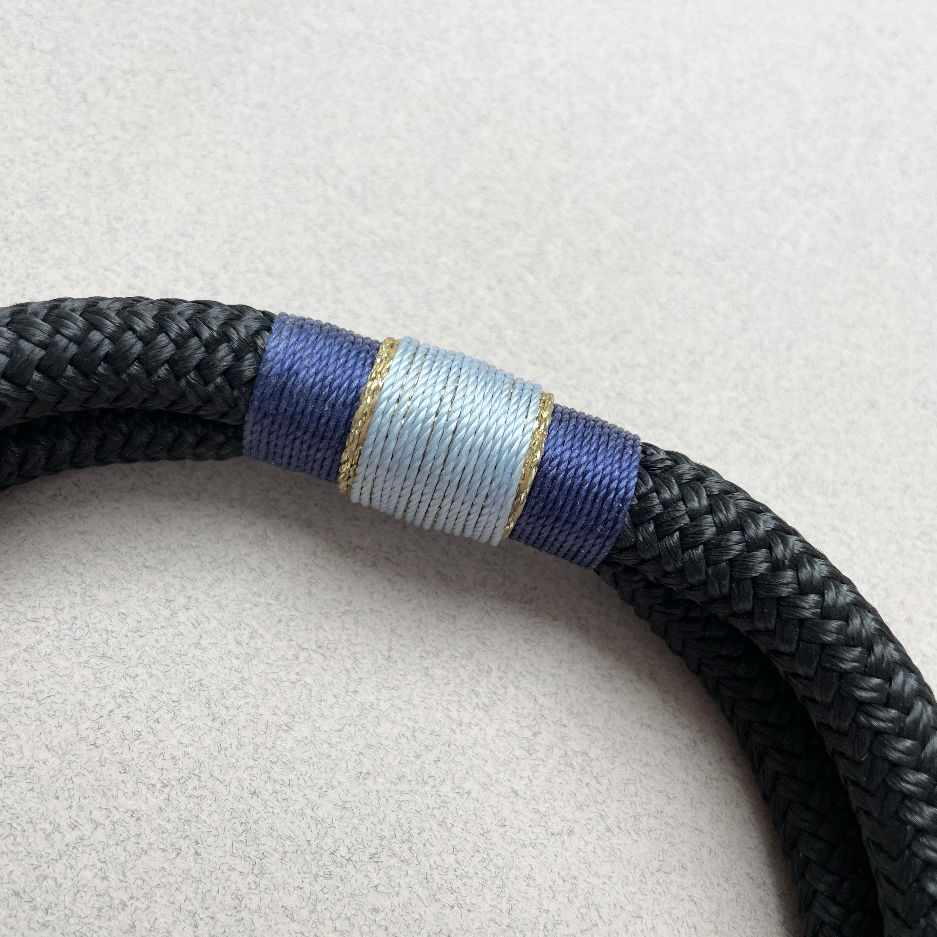 Cretan Adventure rope collar for miniature breeds with Mediterranean navy and blue tones