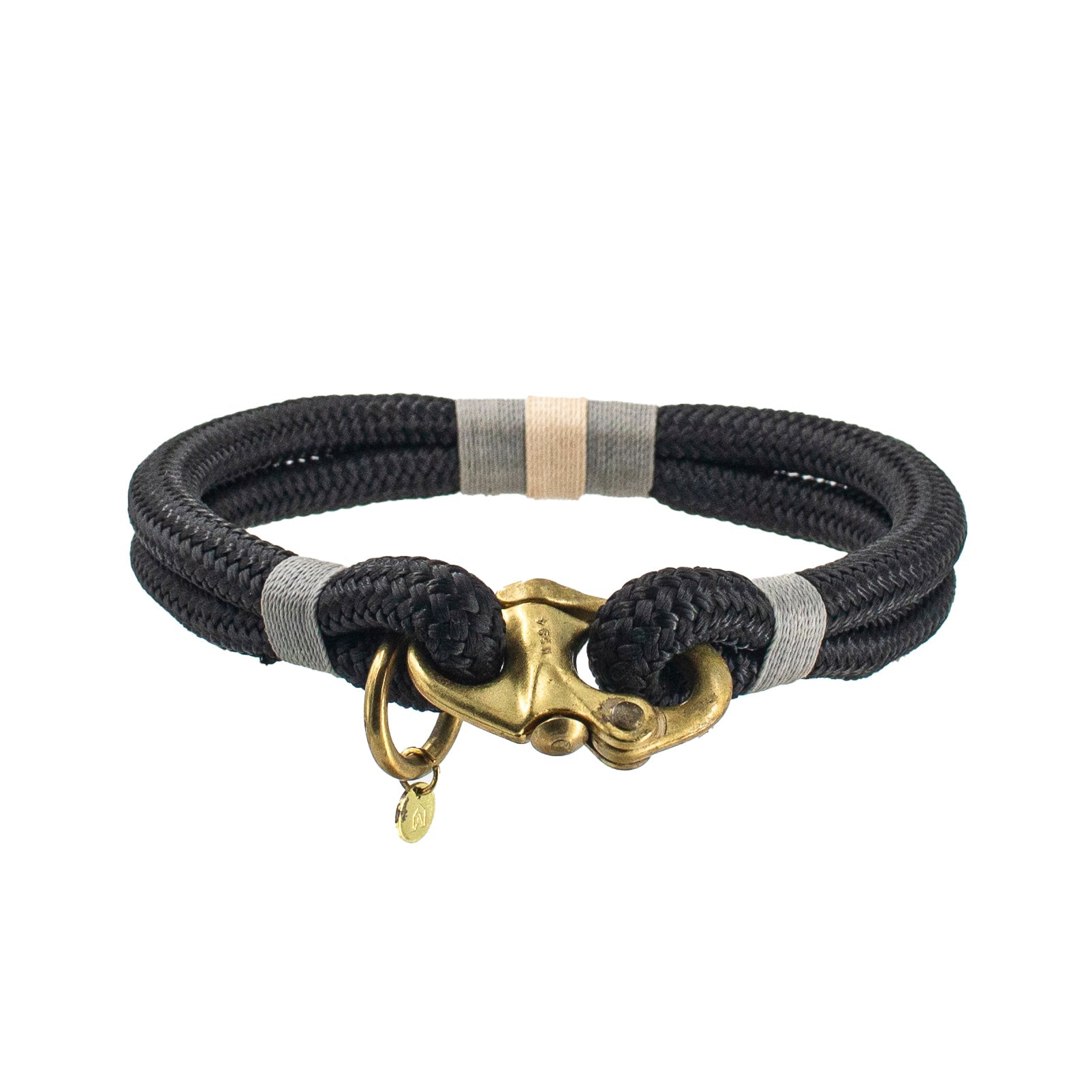Oonalfie Seychelles rope dog collar in ocean blues and blush pink with solid brass clasp