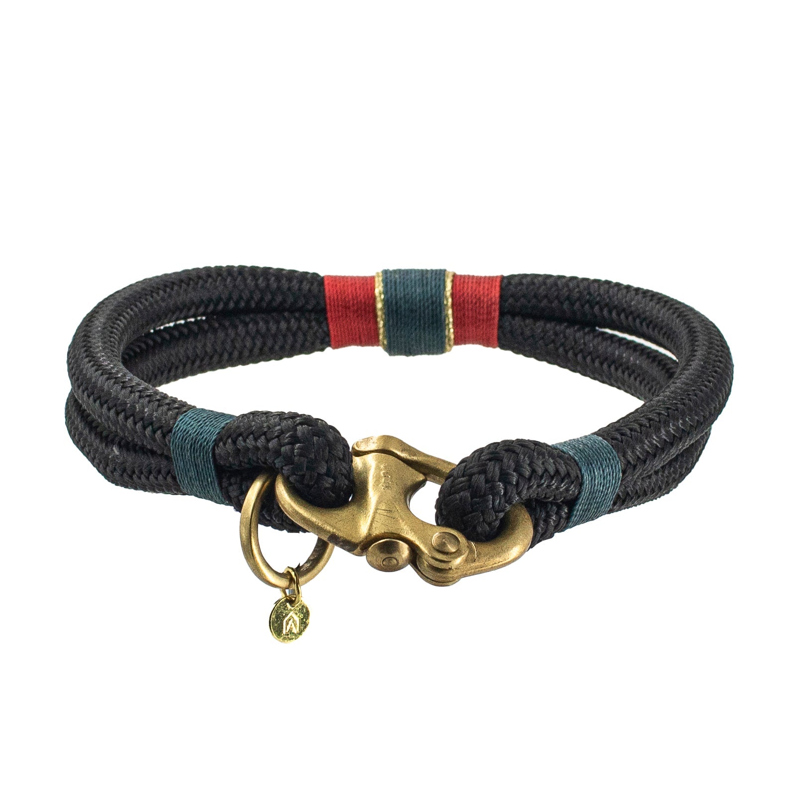 Oonalfie Royal small rope dog collar in navy, teal and gold for miniature and petite breeds