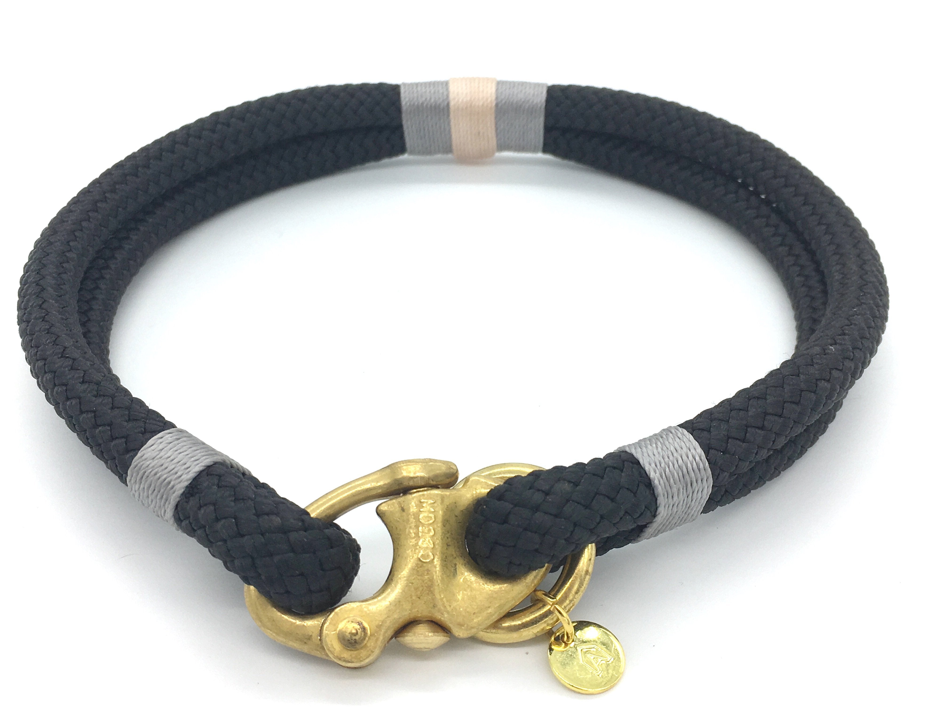 Close-up of Seychelles petite collar showing coastal blue and blush pink whipping detail