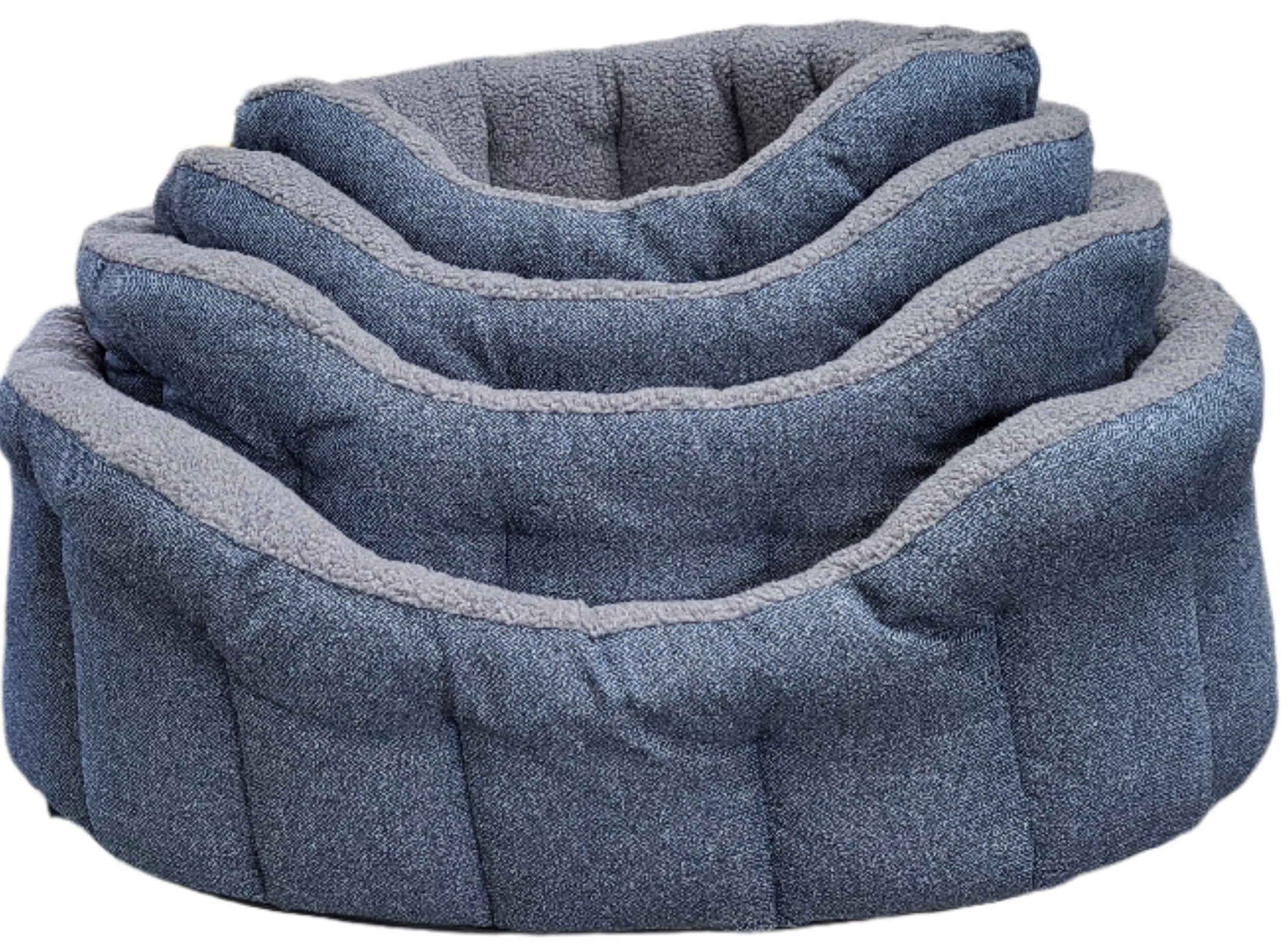 Orkney tweed fleece lined bolster pet bed in blue-grey with quilted sides and soft interior cushioning for dogs