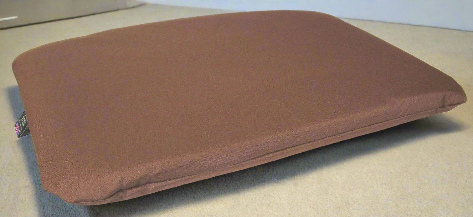 P&L Country Dog heavy duty waterproof duvet dog bed in brown, rectangular shape on carpet floor showing quality construction