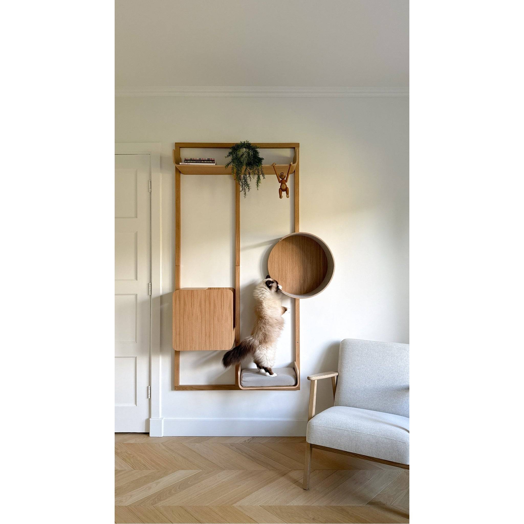 German-designed Alto Wall Climber cat furniture with fluffy cat climbing minimalist wooden modular system
