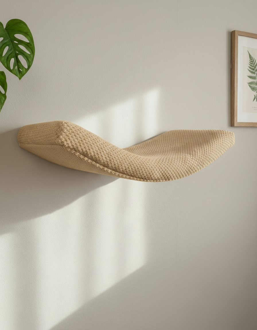 Cat Wall Shelf - The Arcing Haven with Beige DOT cushion