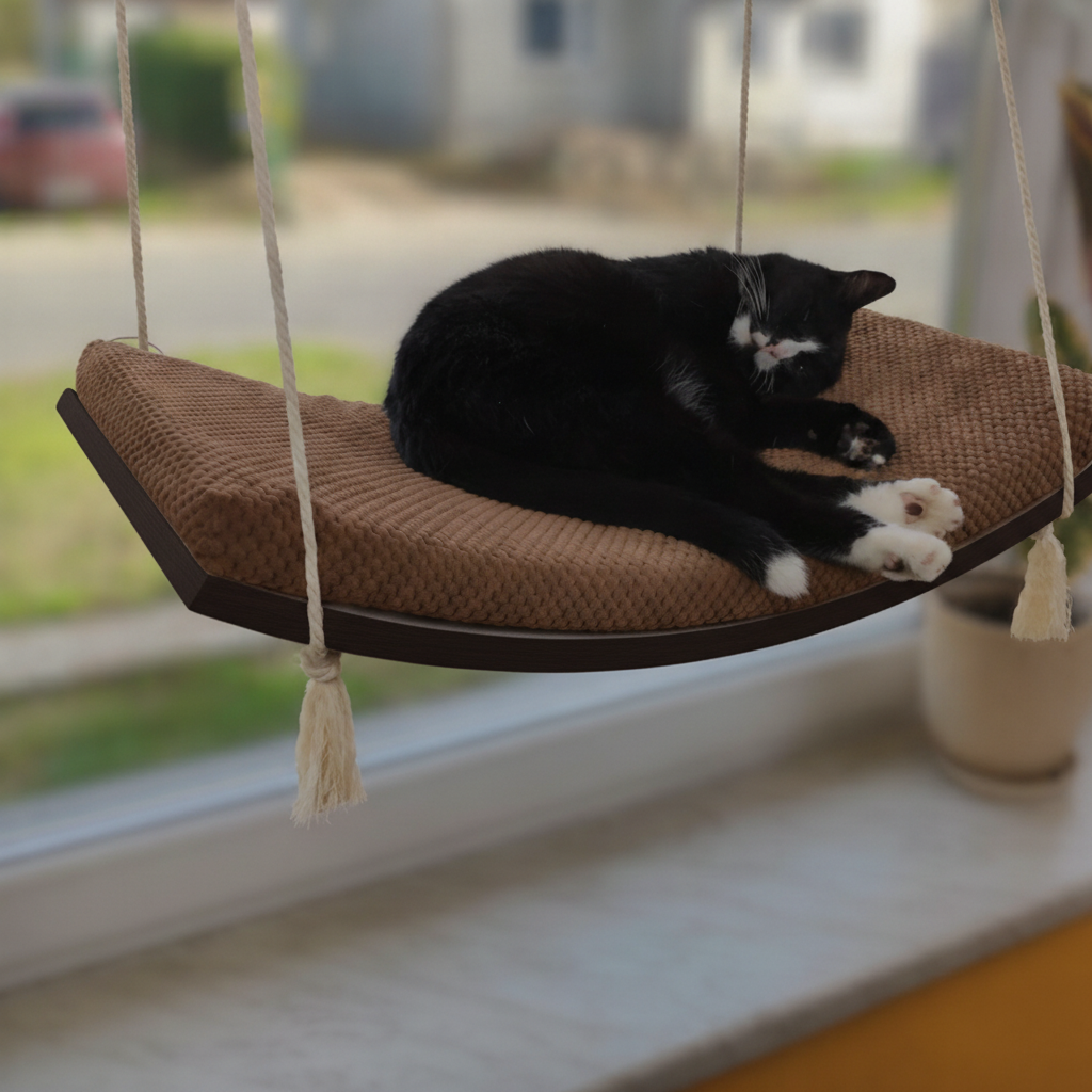 Cat Window Hammock - The Arcing View in Wenge, Dark Chocolate cushion