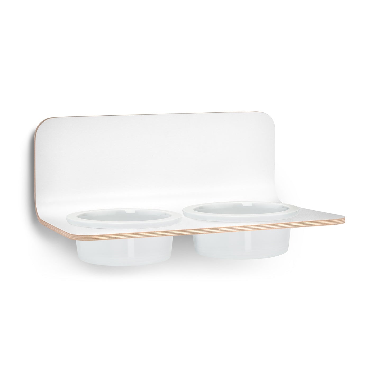 Modern white wall-mounted dog feeder with two porcelain bowls - MiaCara Arco designer pet furniture