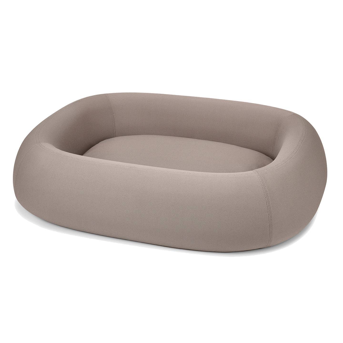 MiaCara Barca designer dog bed in taupe fabric with minimalist oval shape and German-engineered contemporary design