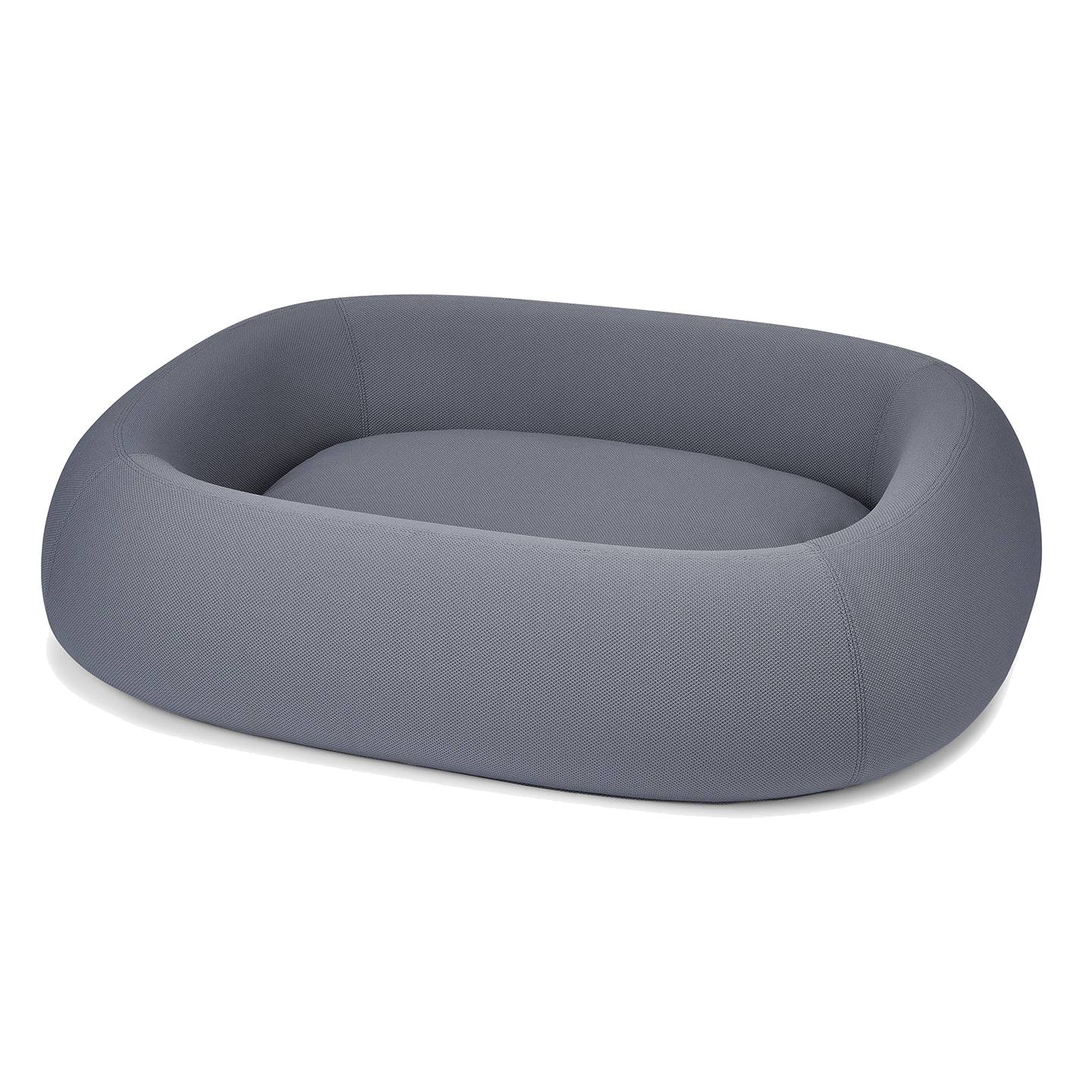 Grey oval-shaped MiaCara Barca designer dog bed with minimalist contemporary design and sustainable upholstery