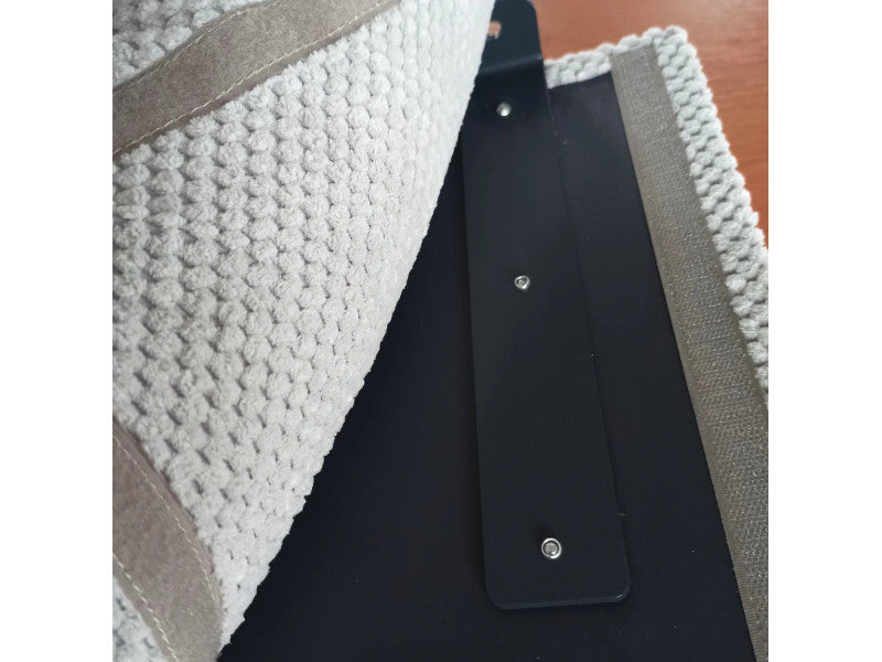 Close up of Cat's Atelier Cat Window Perch in grey, showing underside and fittings
