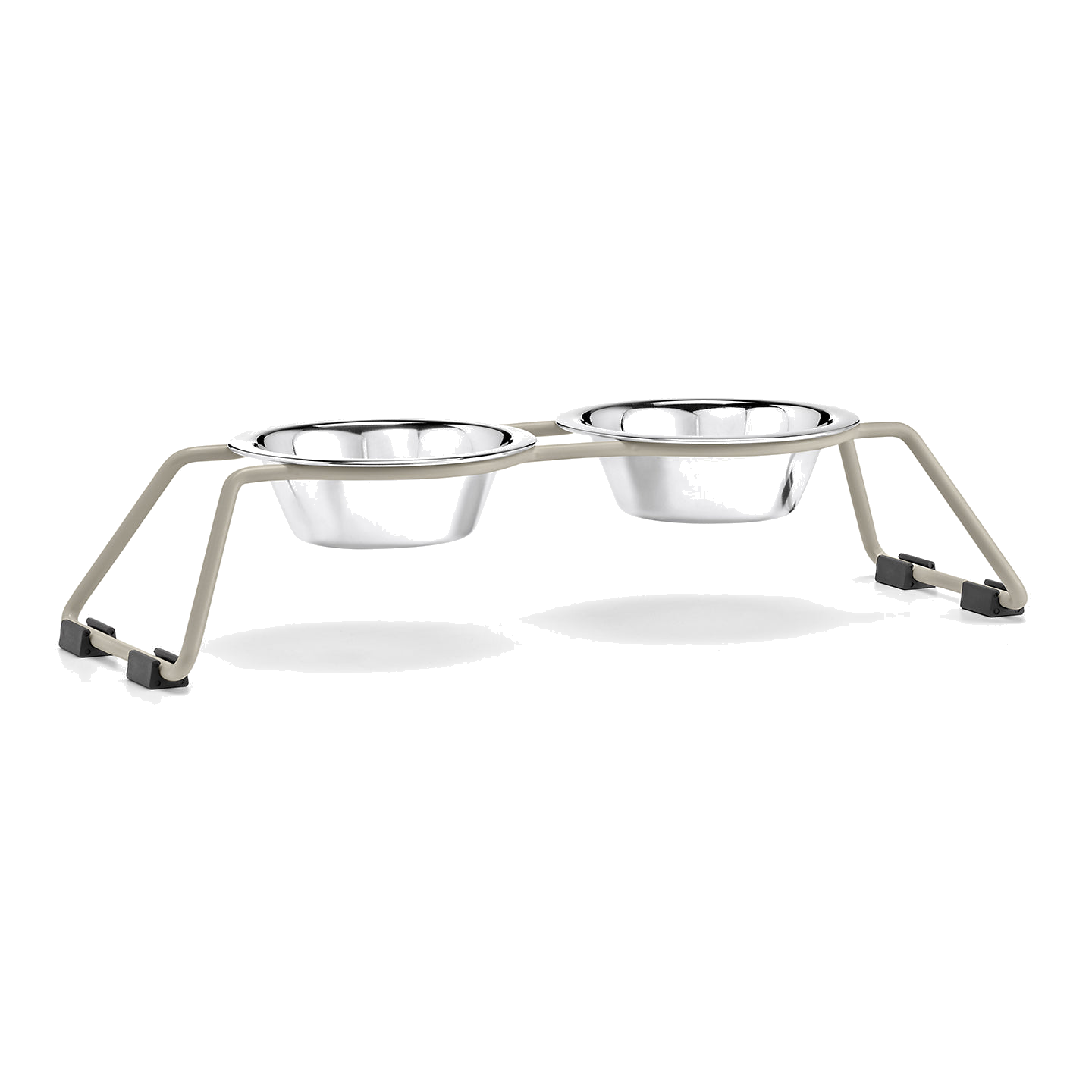 MiaCara Cena Elevated Dog Feeder with two stainless steel bowls on white
