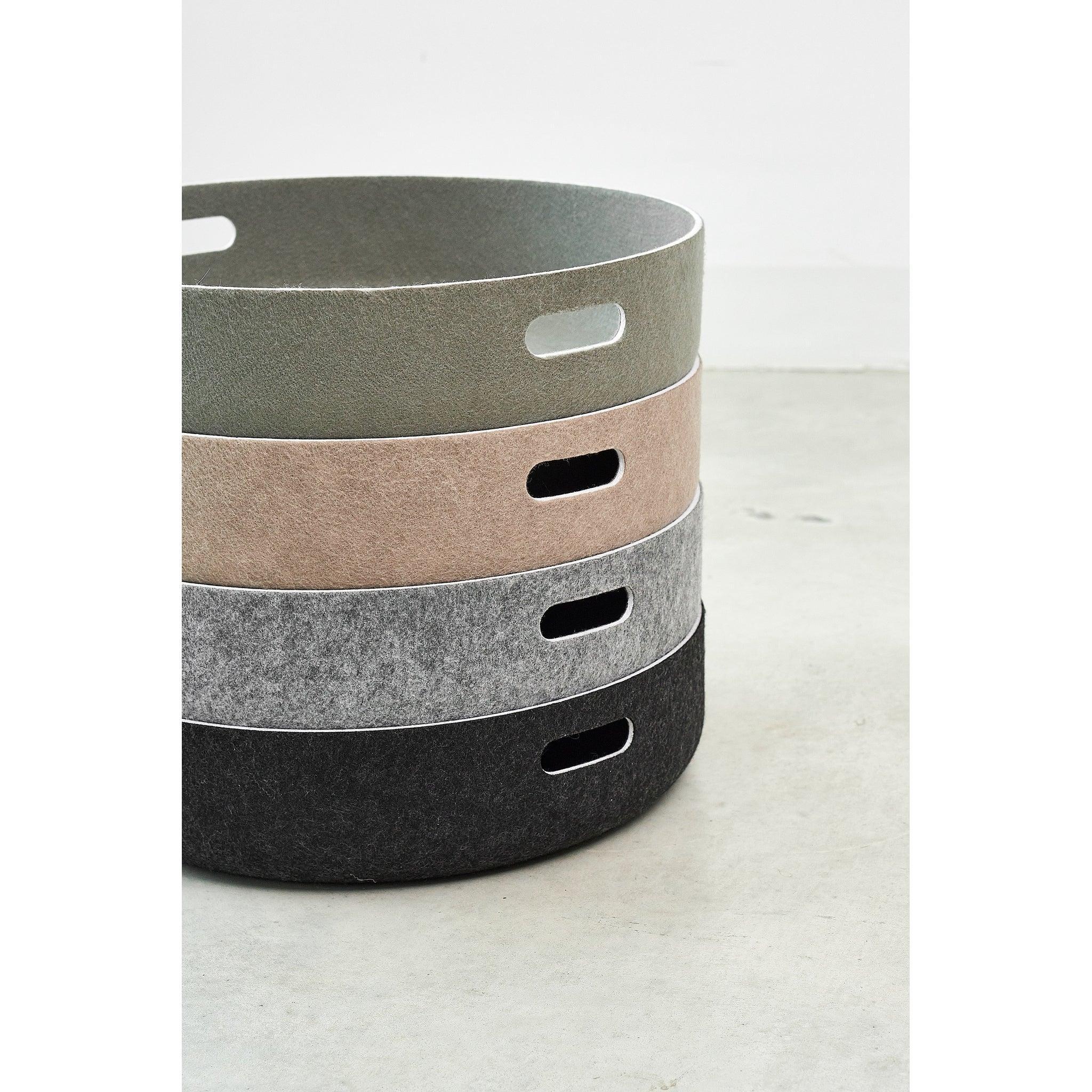 MiaCara Cesto designer pet toy baskets in sustainable felt, four neutral colors stacked showing minimalist German design
