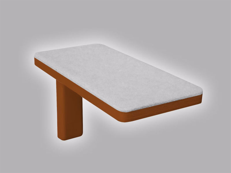 Wall-mounted cat step with white cushioned top and wooden base for climbing and resting comfort