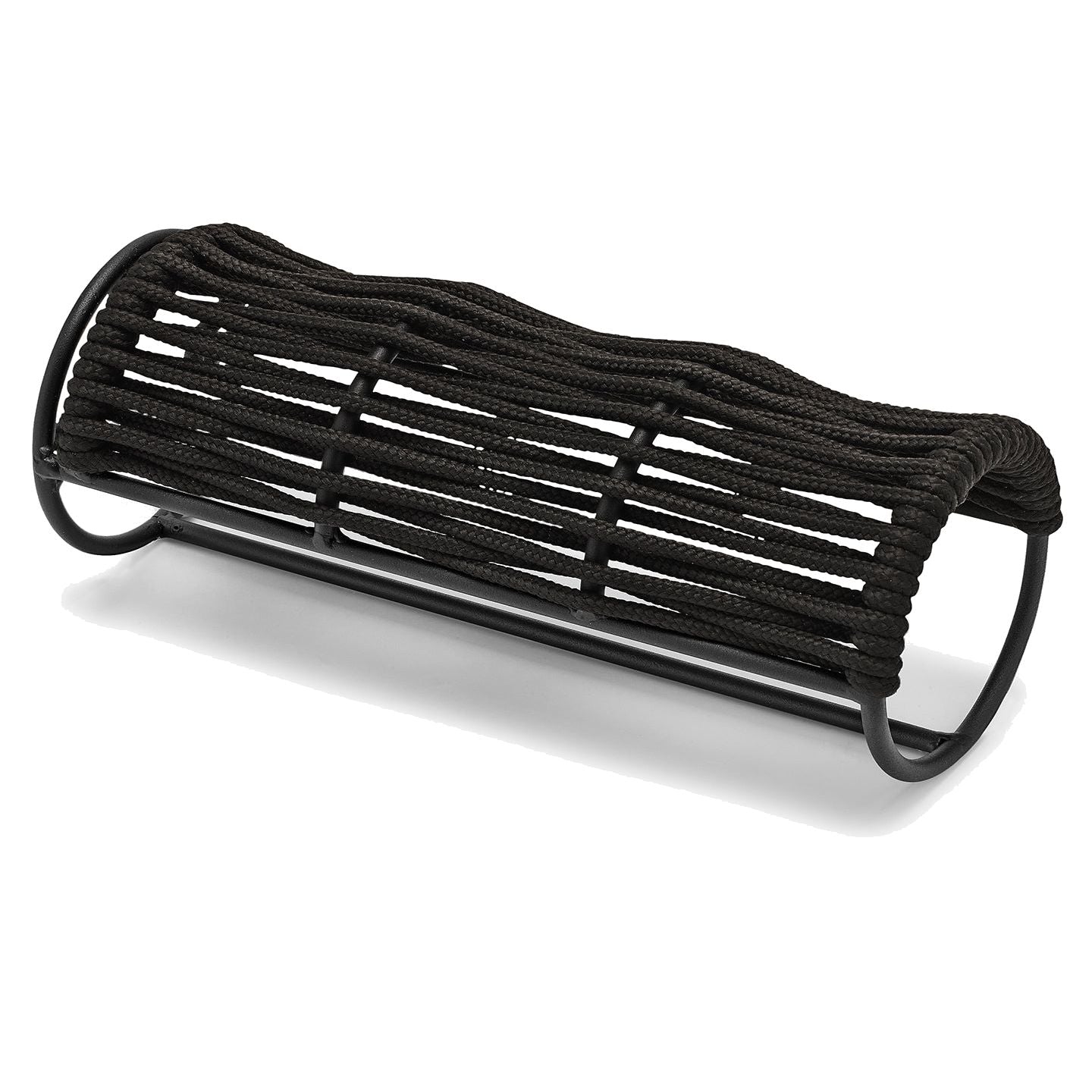 Modern black rope climbing step with minimalist steel frame showcasing German design for contemporary pet furniture