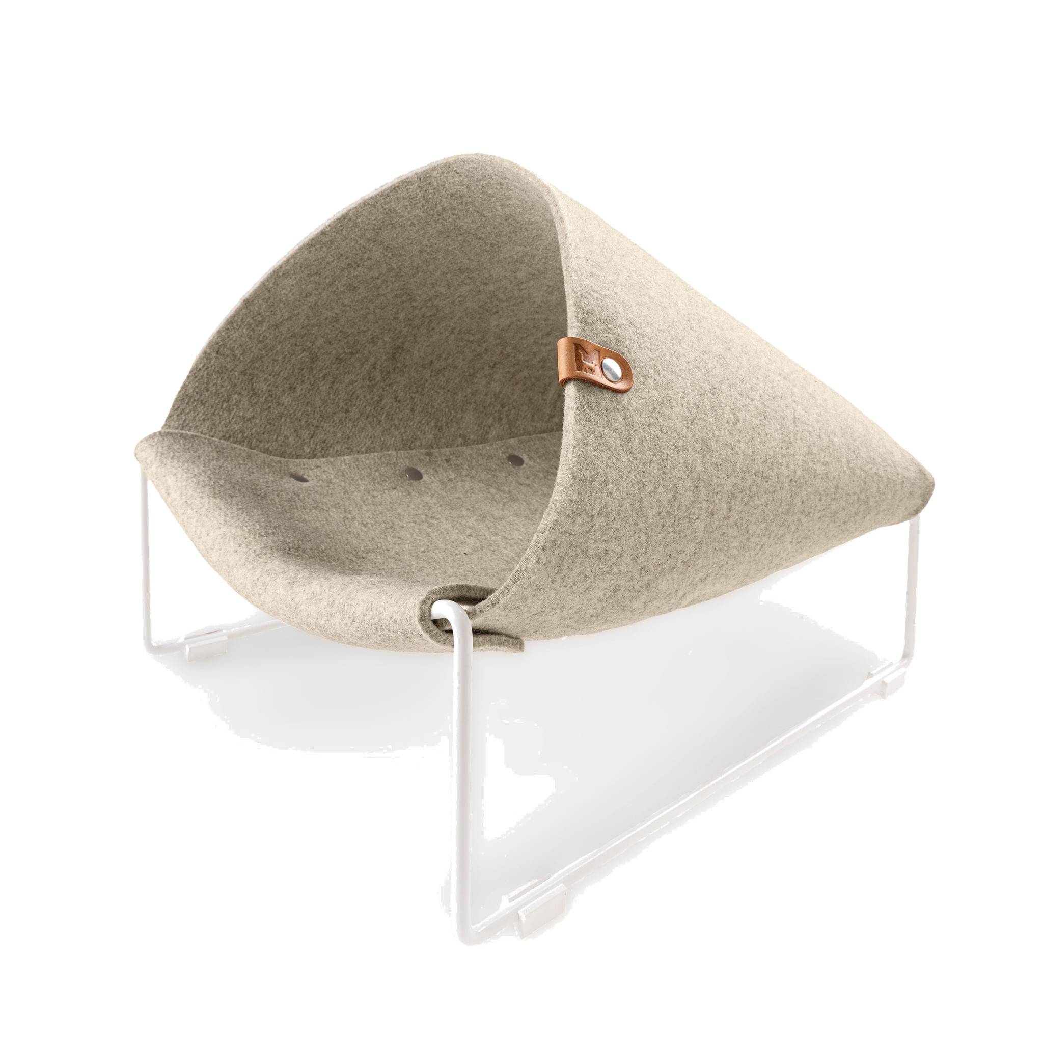 MiaCara Loggia designer cat cave in beige felt with copper accent on clear acrylic stand - German minimalist design