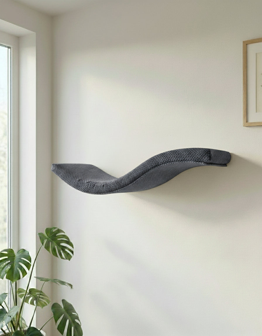 Cat Wall Shelf - The Playful Curve with Dark Grey DOT cushion