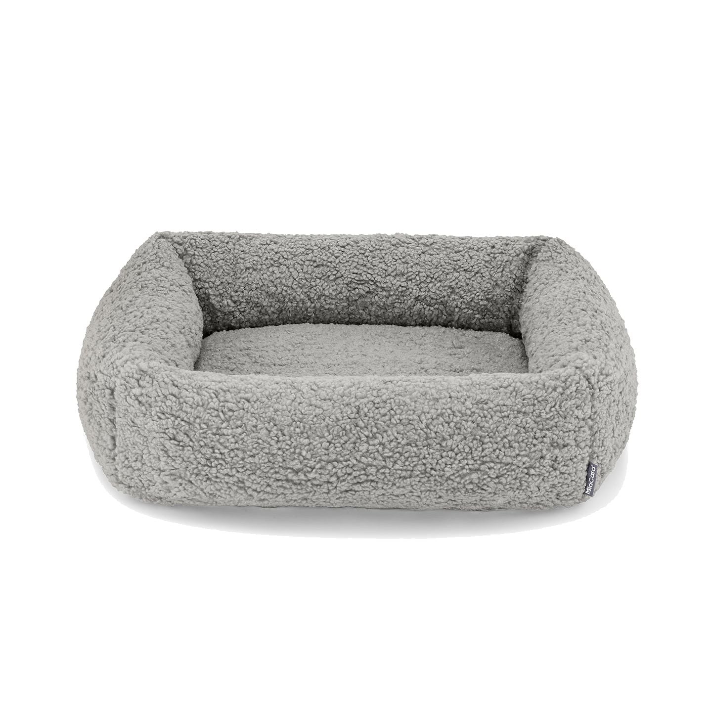 Grey designer cat bed with minimalist German design featuring sustainable textured fabric and contemporary styling