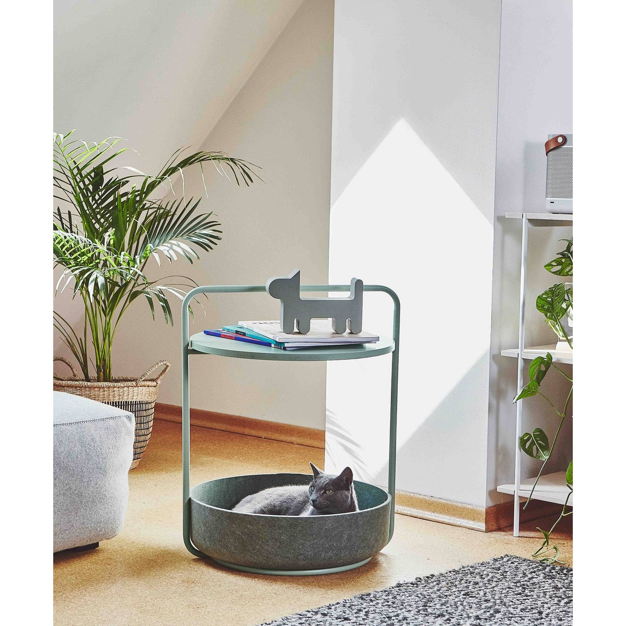MiaCara Tavolino designer cat bed with German engineered sage green frame and contemporary minimalist styling