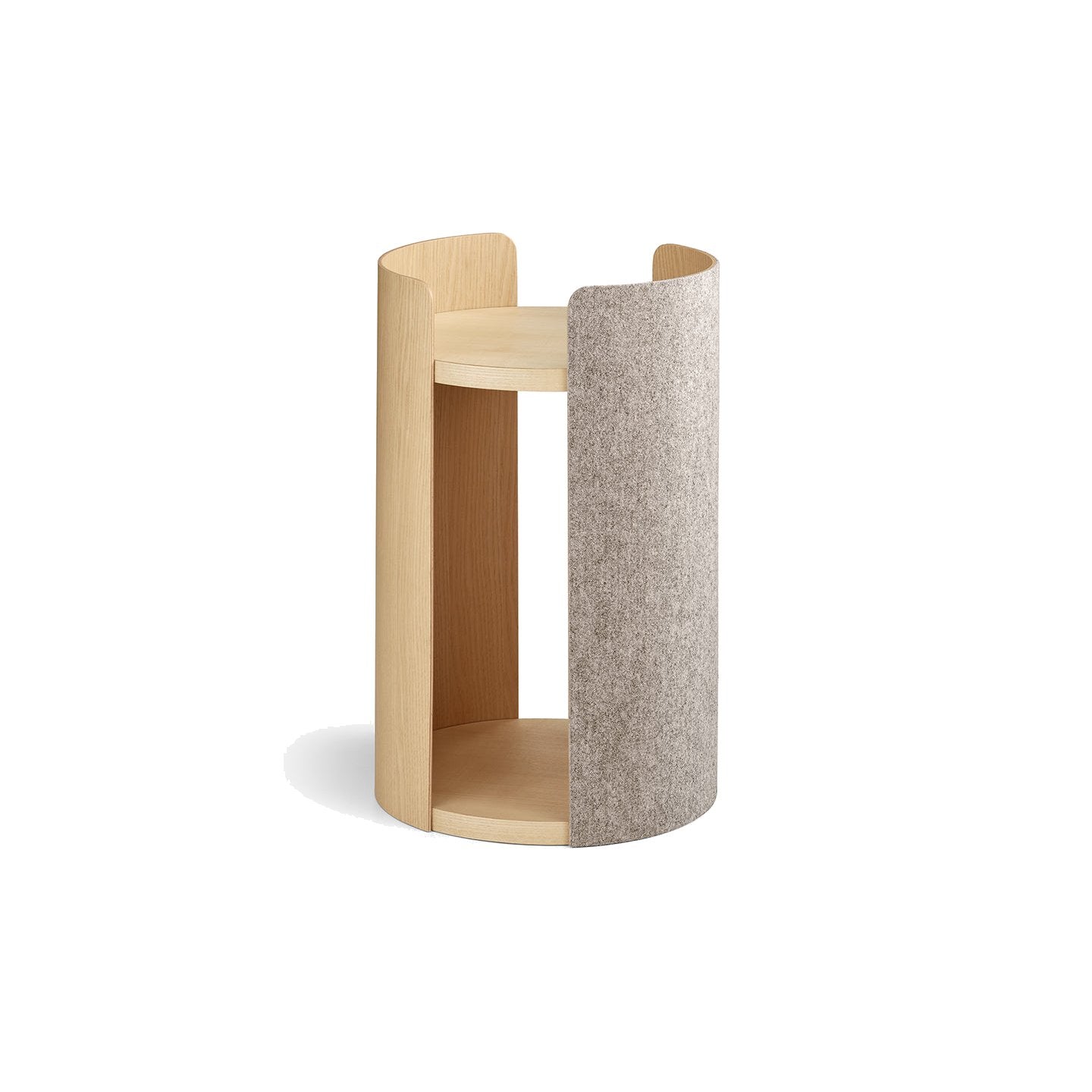 Modern cylindrical cat tower in light wood and grey felt by MiaCara, featuring minimalist German design