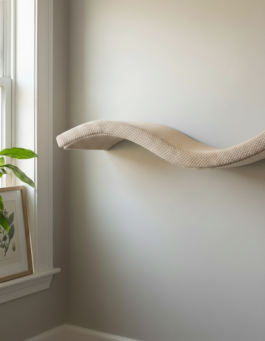 Cat Wall Shelf - The Wave with Beige DOT cushion