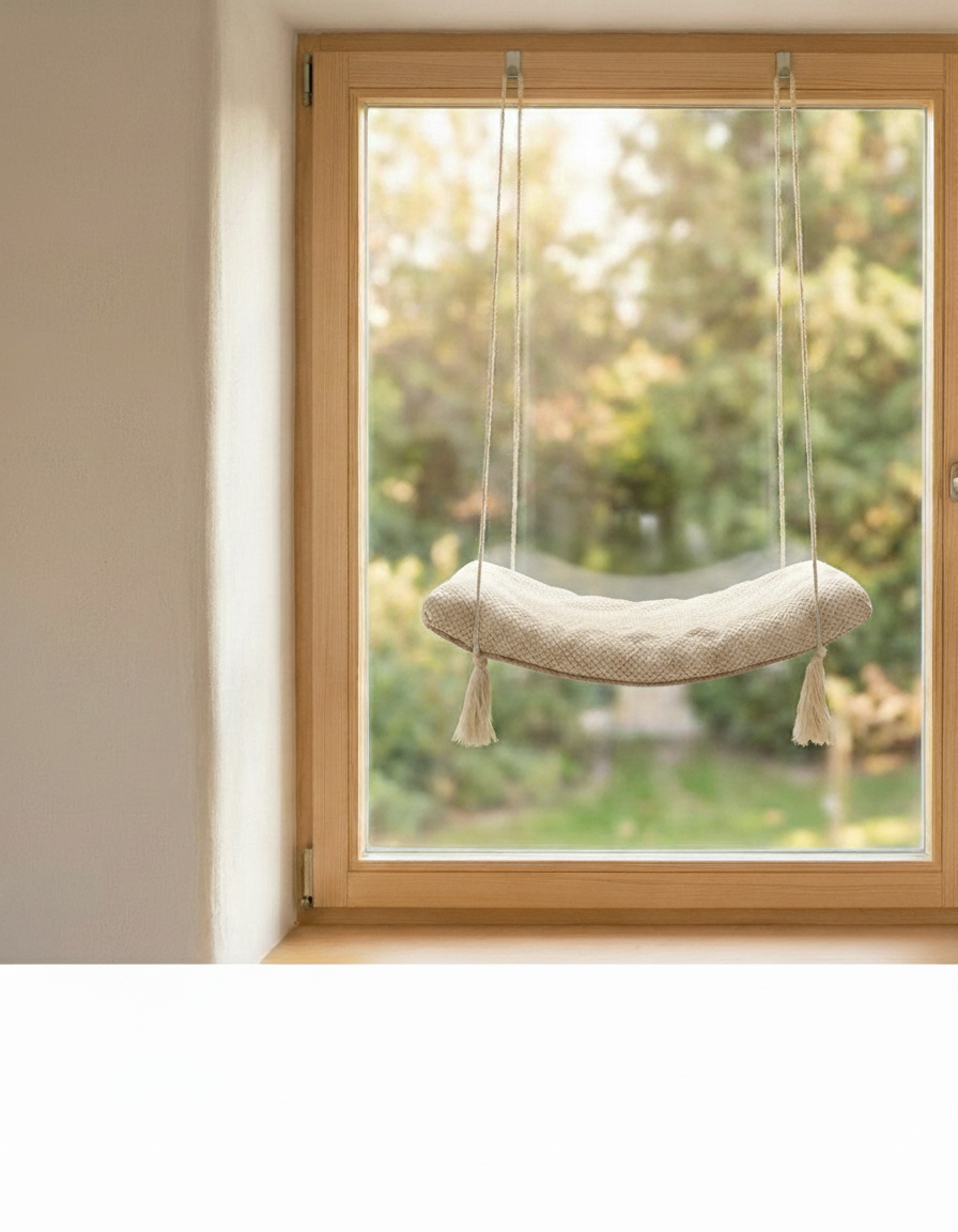 Cat Window Hammock - The Arcing View with Beige DOT cushion