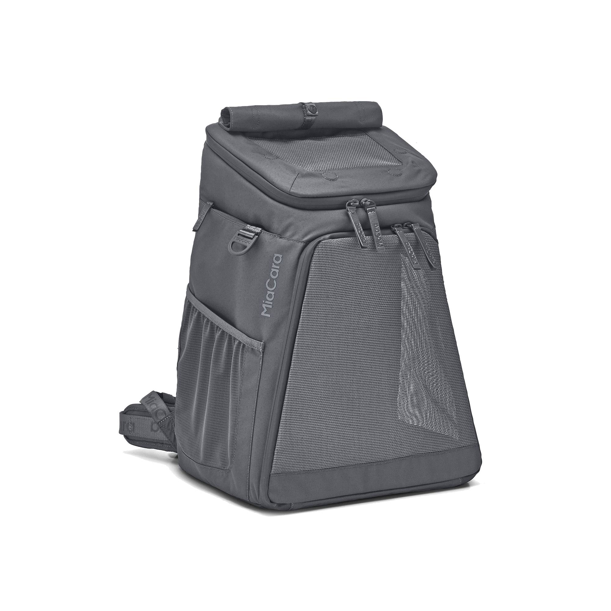 MiaCara Zaino grey designer dog backpack carrier with mesh ventilation panels and minimalist German design